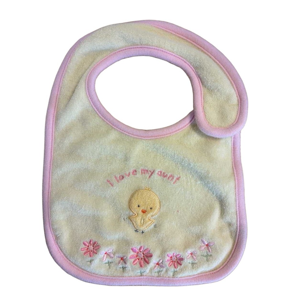 Vintage Carters Yellow I Love My Aunt Chick Embroidered Terry Cloth Baby Bib OS